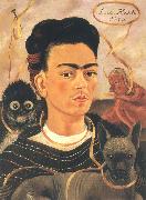 The self-portrait of artist and monkey Frida Kahlo